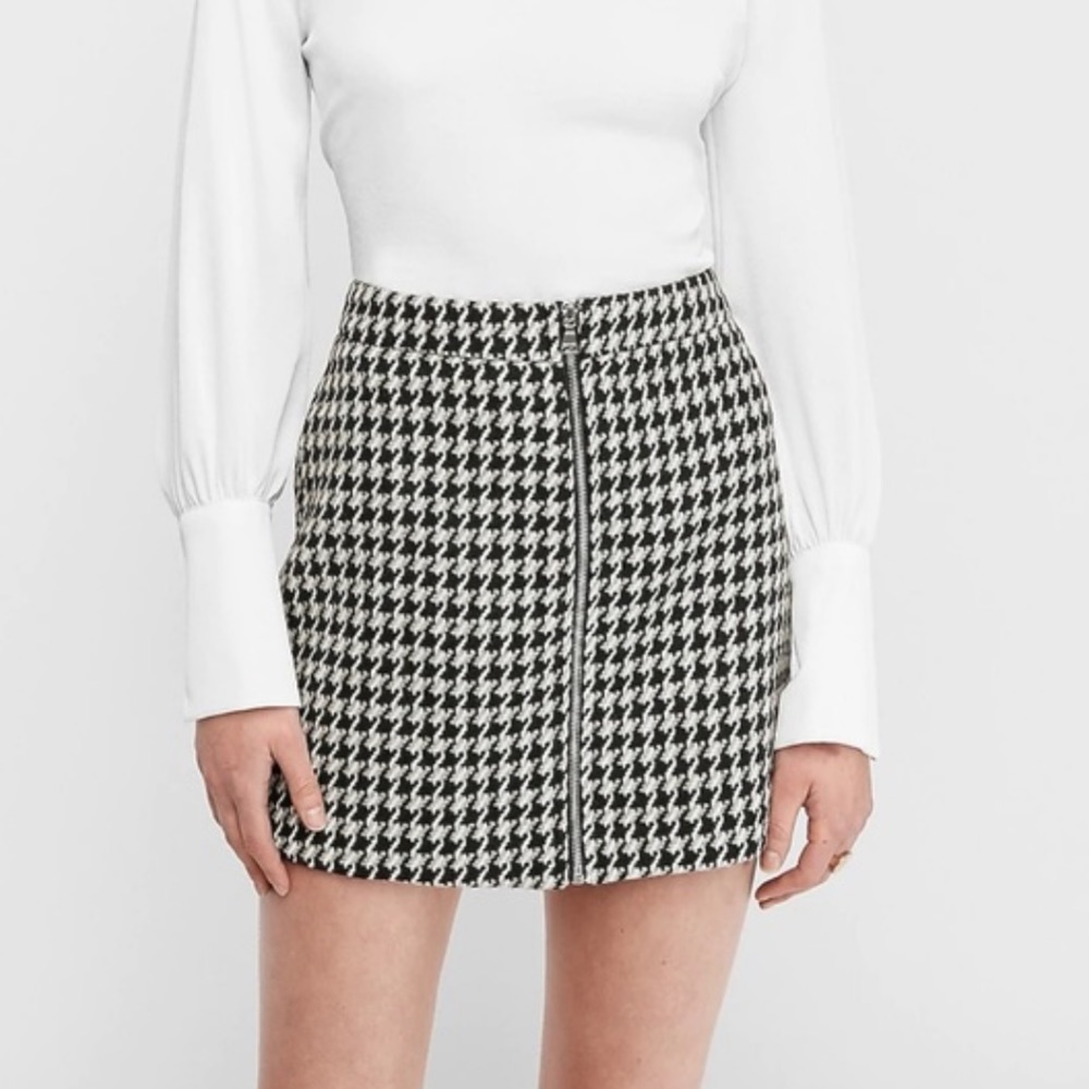 Express houndstooth tweed wool blend mini skirt